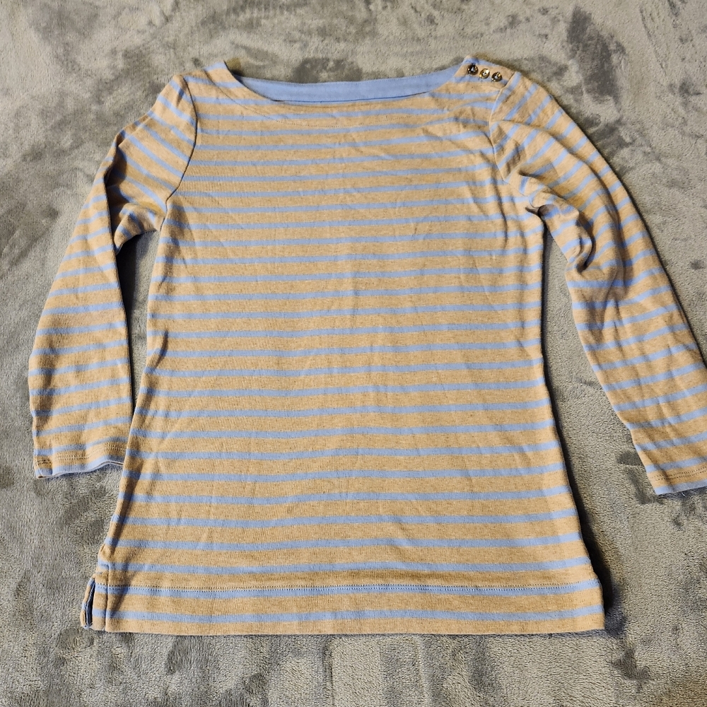 Lord & Taylor Long Sleeve Boat Neck Lightweight 3/4 Sleeve 100% Cotton oatmeal